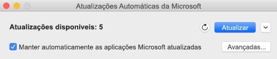 Janela das Atualizações Automáticas da Microsoft quando existem atualizações disponíveis.