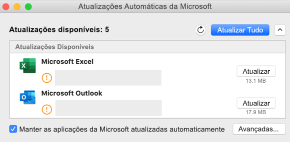 Imagem do dashboard das Atualizações Automáticas da Microsoft com informações sobre as atualizações.