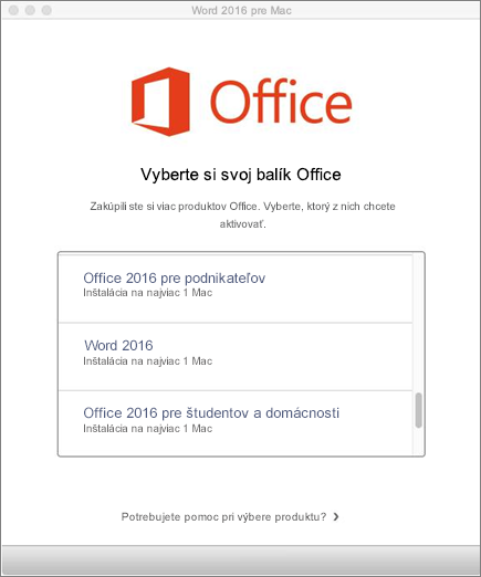Vyberte typ licencie na Office 2016 pre Mac