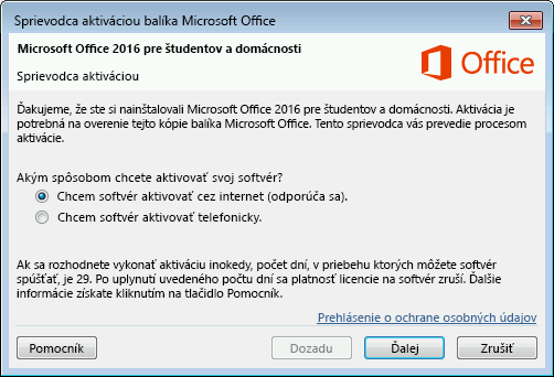 Zobrazuje sa Sprievodca aktiváciou balíka Microsoft Office