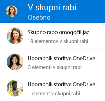 Pogled datotek v skupni rabi v aplikaciji OneDrive za Android