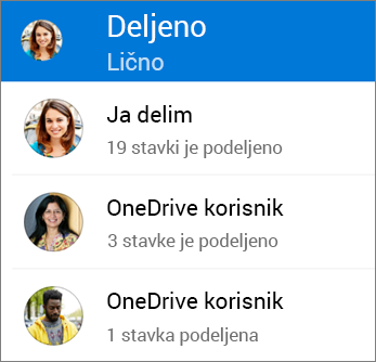 Prikaz „Deljene datoteke“ u aplikaciji OneDrive za Android